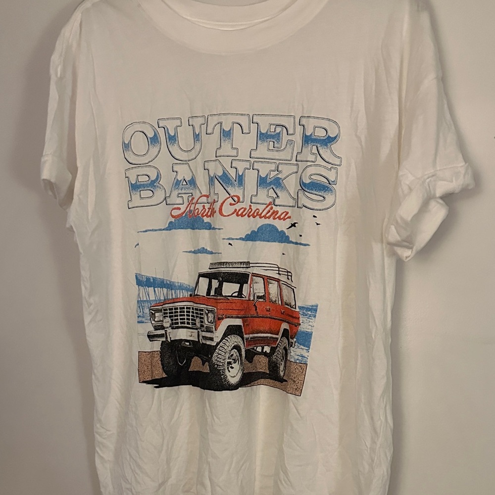 Altar'd State White Tee with Red Truck and Blue Graphic